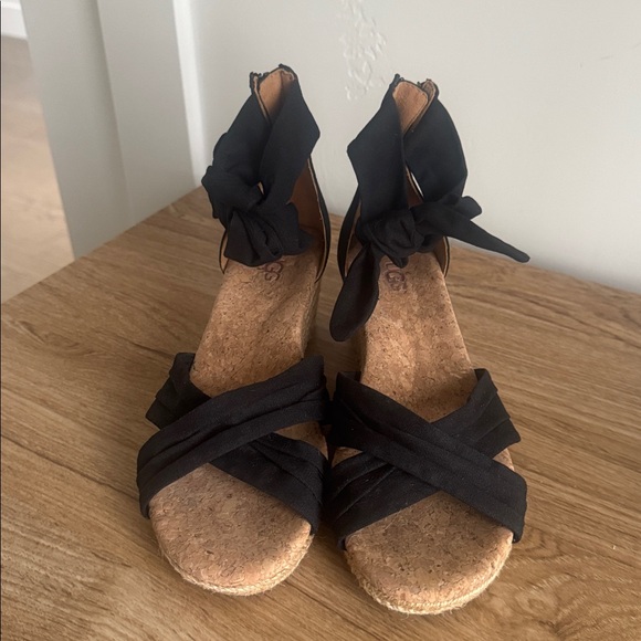 UGG Black Fabric Jute Wedge Sandals with Cork Insoles Casual Vacation Size 7.5 - Picture 5 of 12